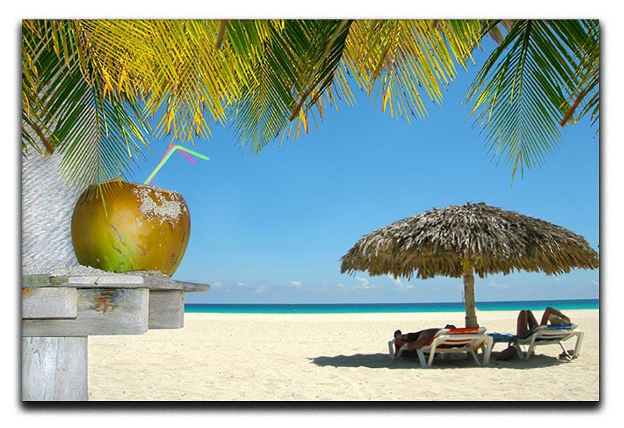 People relaxing under tropical huts with coconut Canvas Print or Poster - Canvas Art Rocks - 1