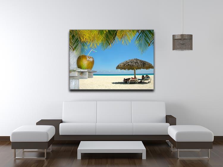 People relaxing under tropical huts with coconut Canvas Print or Poster - Canvas Art Rocks - 4