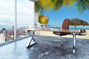 People relaxing under tropical huts with coconut Wall Mural Wallpaper - Canvas Art Rocks - 3
