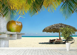 People relaxing under tropical huts with coconut Wall Mural Wallpaper - Canvas Art Rocks - 4