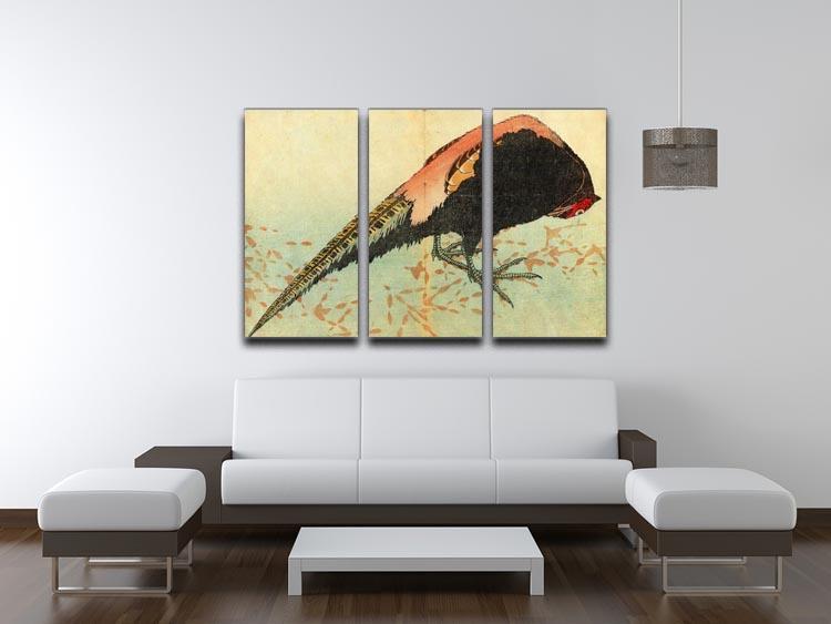 Pheasant on the snow by Hokusai 3 Split Panel Canvas Print - Canvas Art Rocks - 3