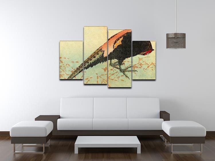 Pheasant on the snow by Hokusai 4 Split Panel Canvas - Canvas Art Rocks - 3