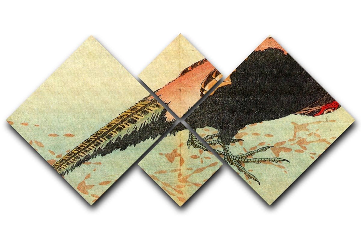Pheasant on the snow by Hokusai 4 Square Multi Panel Canvas  - Canvas Art Rocks - 1