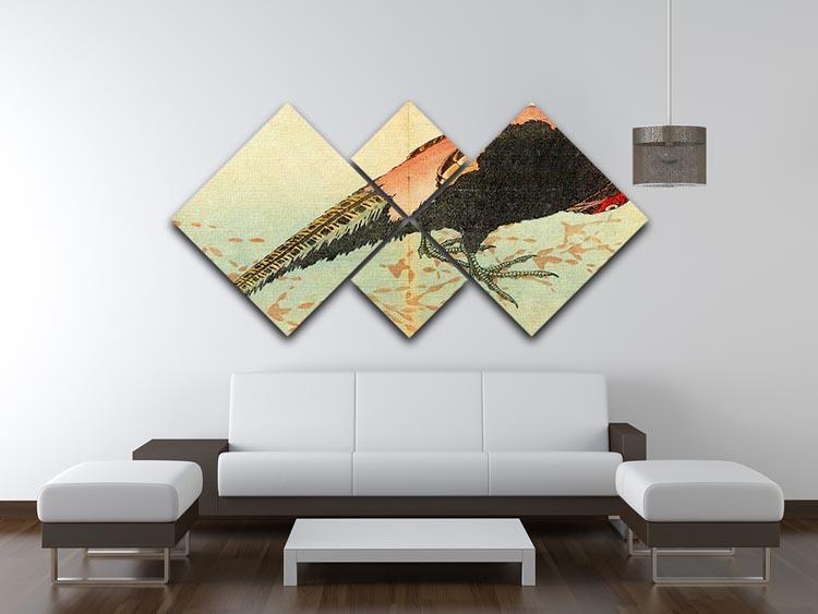 Pheasant on the snow by Hokusai 4 Square Multi Panel Canvas - Canvas Art Rocks - 3