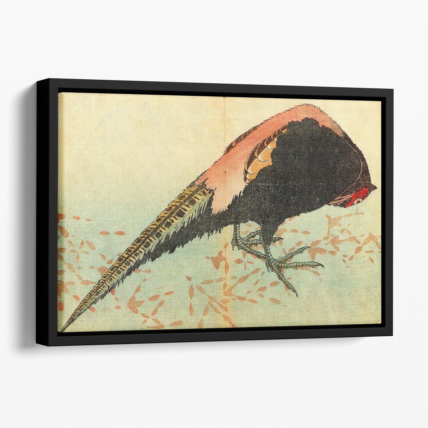 Pheasant on the snow by Hokusai Floating Framed Canvas