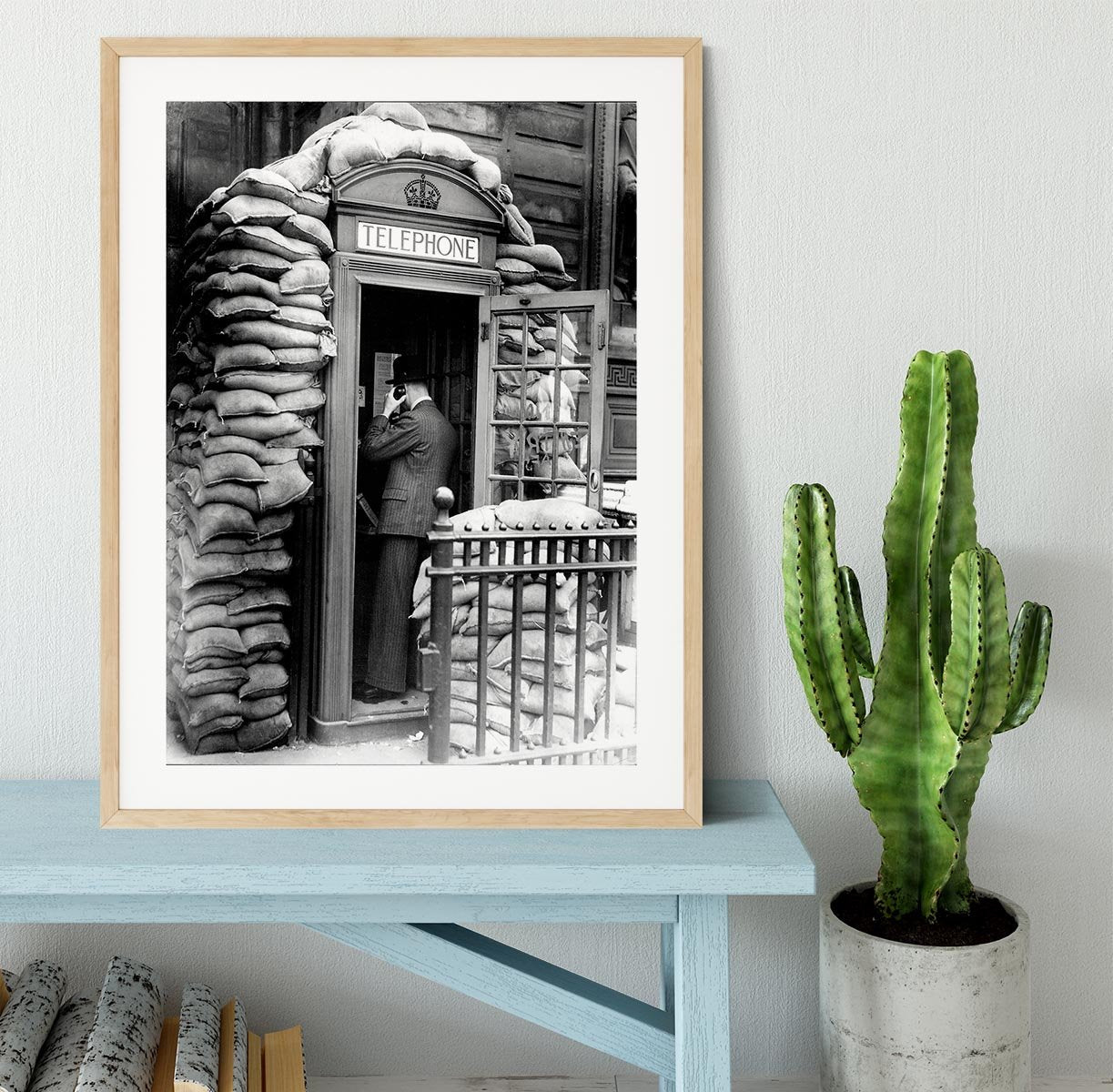 Phone box with sandbags Framed Print - Canvas Art Rocks - 3