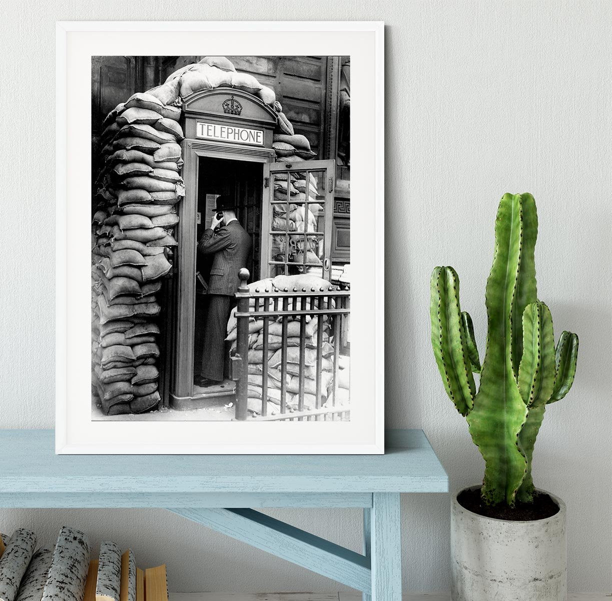 Phone box with sandbags Framed Print - Canvas Art Rocks - 5