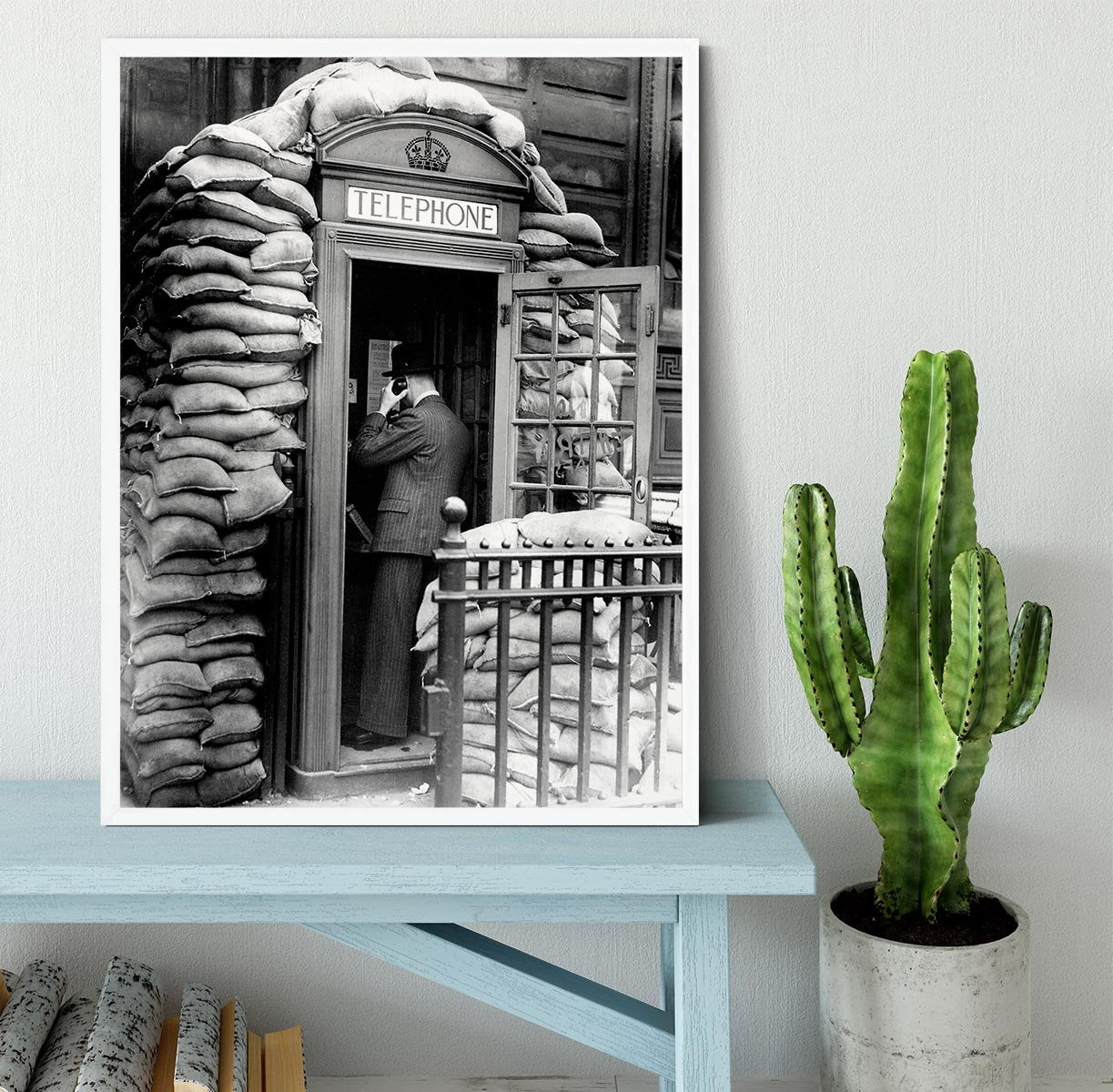 Phone box with sandbags Framed Print - Canvas Art Rocks -6
