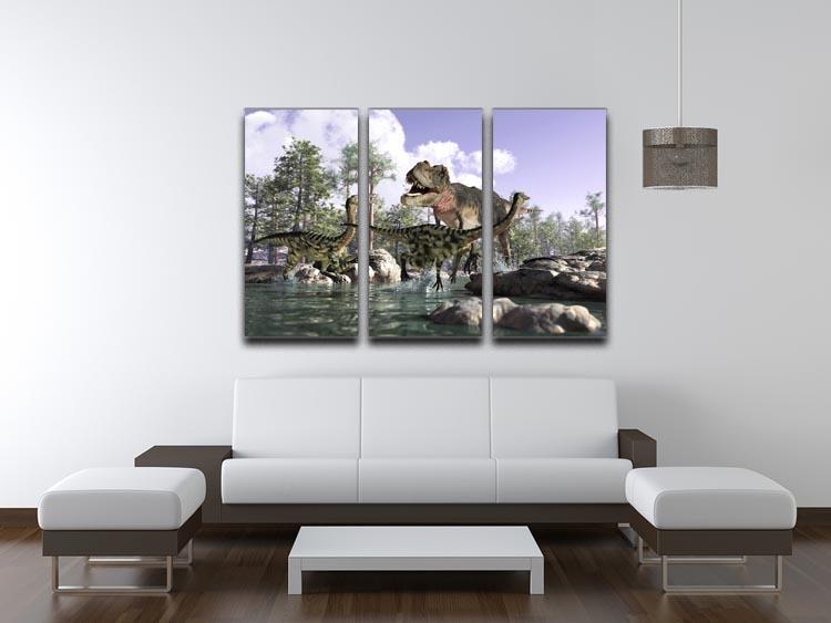 Photorealistic 3 D scene of a Tyrannosaurus Rex 3 Split Panel Canvas Print - Canvas Art Rocks - 3