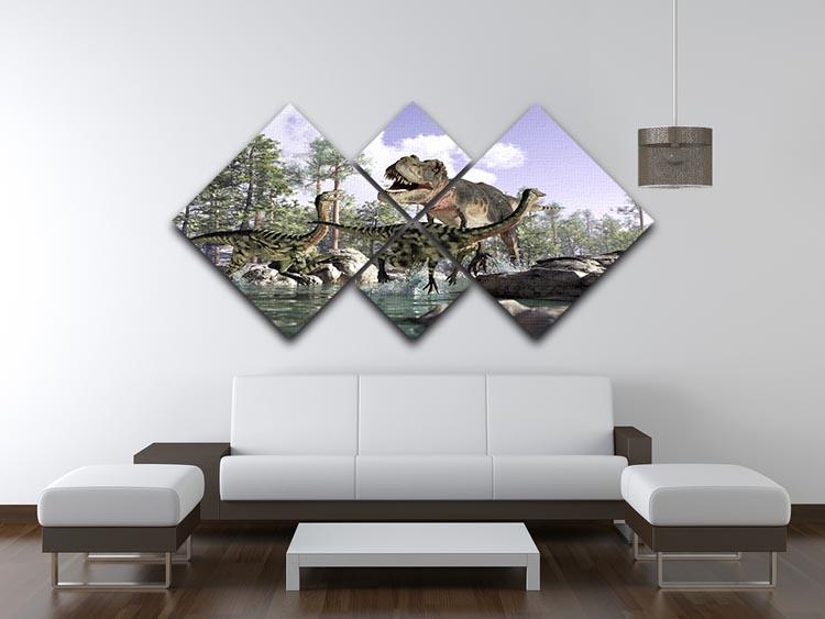 Photorealistic 3 D scene of a Tyrannosaurus Rex 4 Square Multi Panel Canvas - Canvas Art Rocks - 3