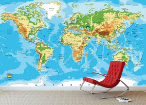 Physical map of the world Wall Mural Wallpaper - Canvas Art Rocks - 2