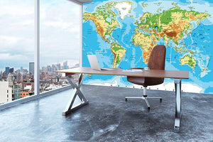 Physical map of the world Wall Mural Wallpaper - Canvas Art Rocks - 3