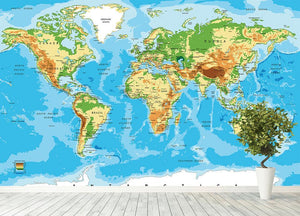 Physical map of the world Wall Mural Wallpaper - Canvas Art Rocks - 4