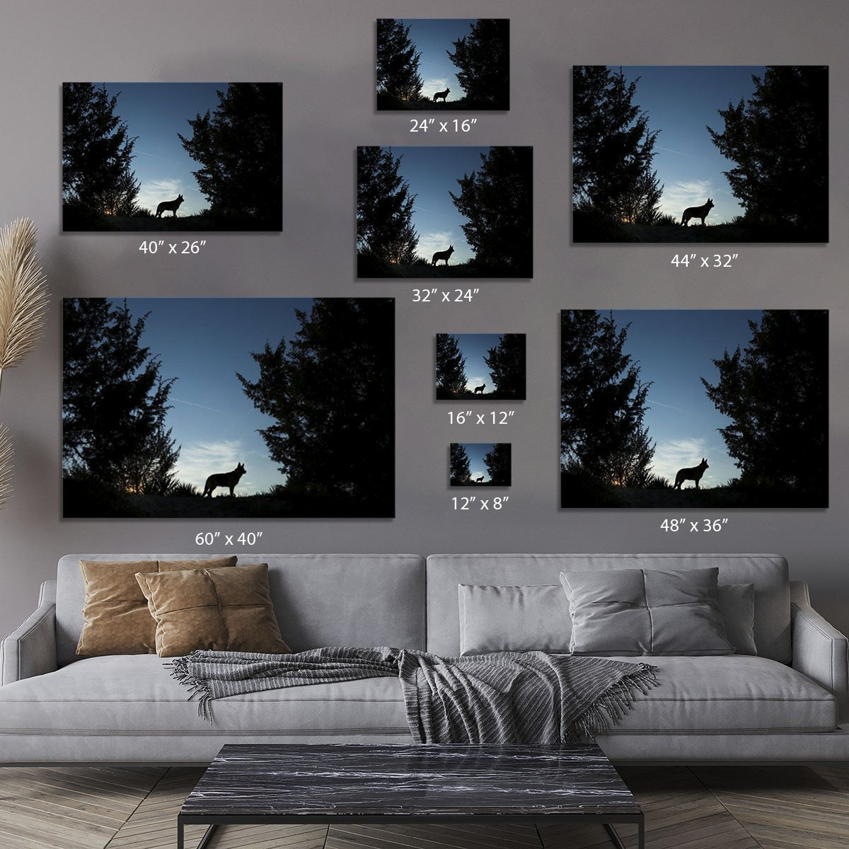 Picture of a wolf dog at dusk. Canvas Print or Poster