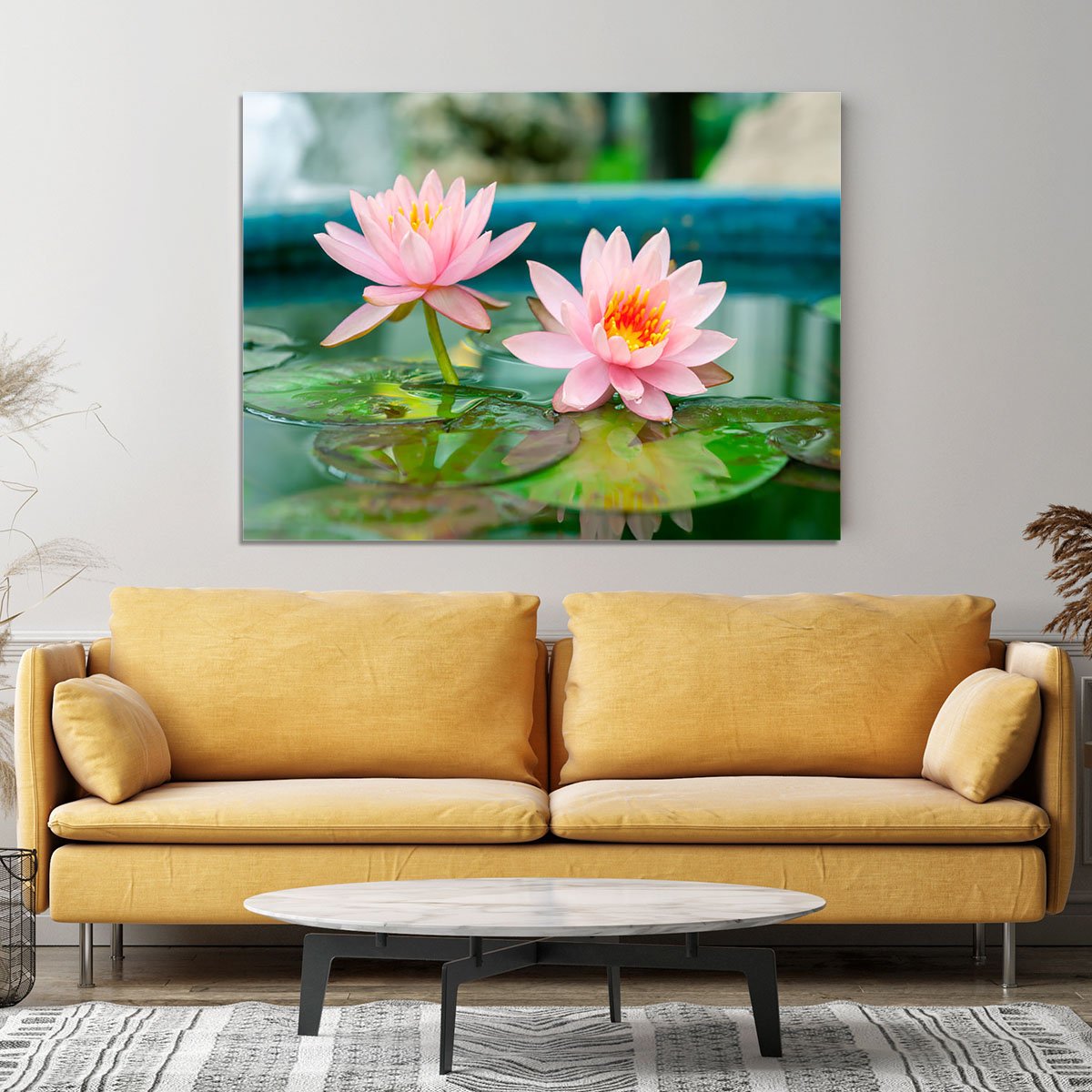 Pink Lotus or water lily in pond Canvas Print or Poster