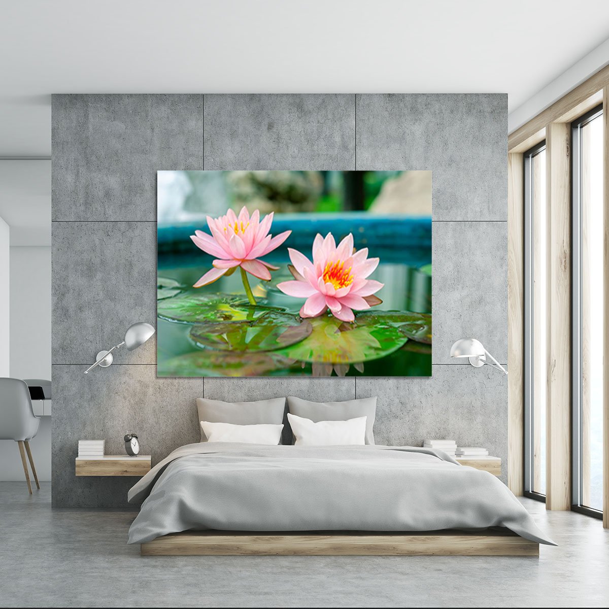 Pink Lotus or water lily in pond Canvas Print or Poster
