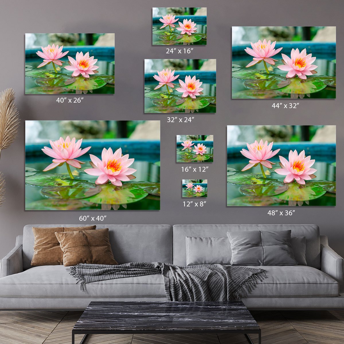 Pink Lotus or water lily in pond Canvas Print or Poster