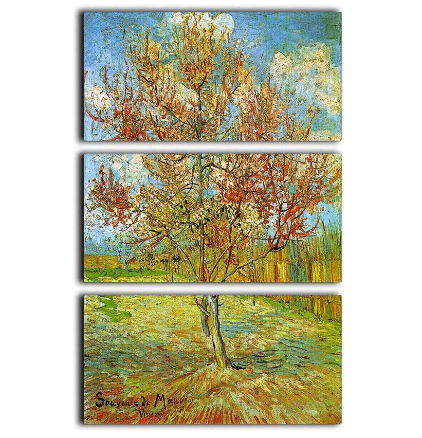 Pink Peach Tree in Blossom Reminiscence of Mauve by Van Gogh 3 Split Panel Canvas Print - Canvas Art Rocks - 1