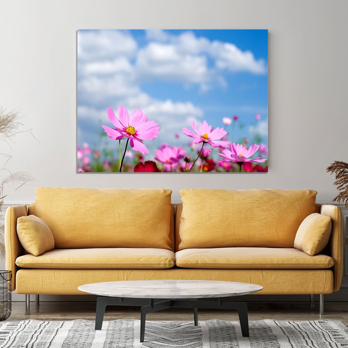 Pink cosmos field and sky Canvas Print or Poster