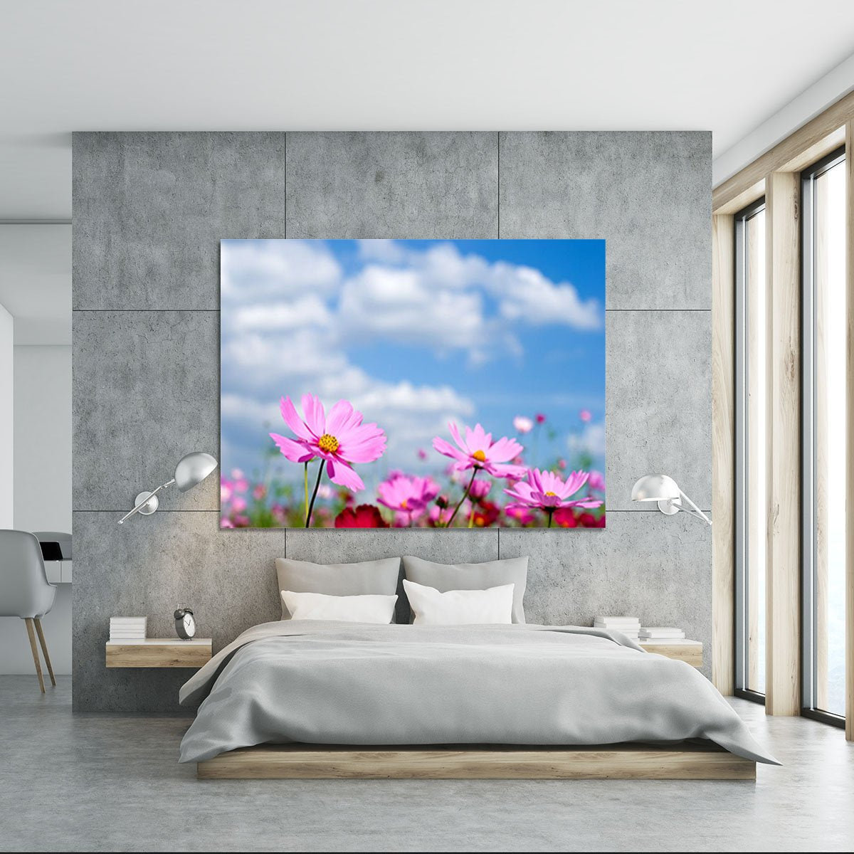Pink cosmos field and sky Canvas Print or Poster