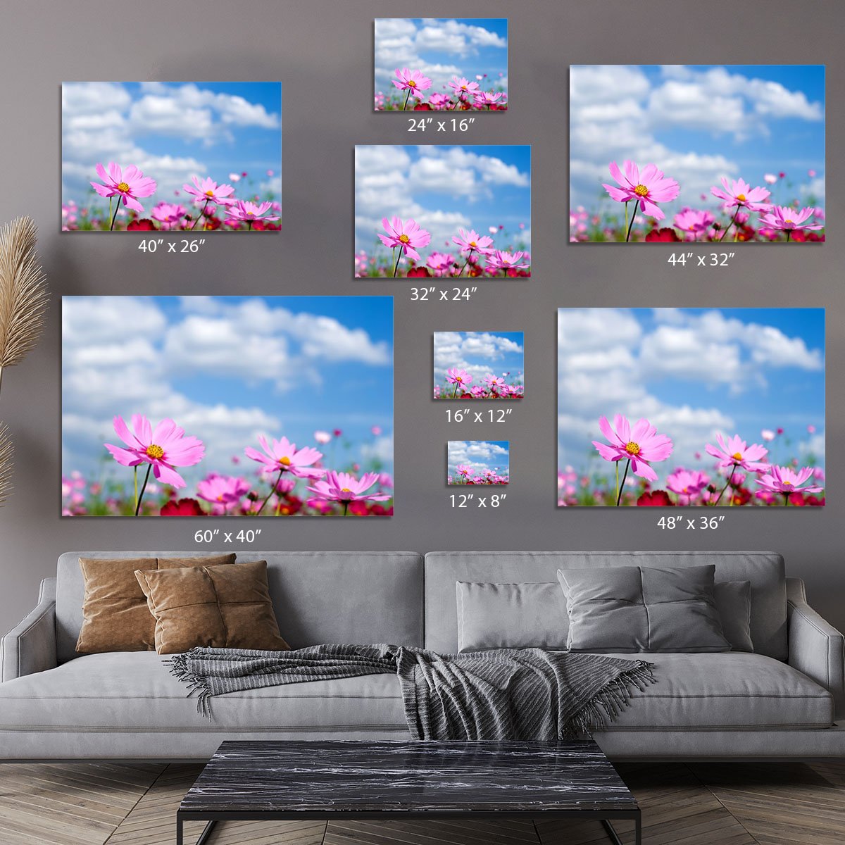 Pink cosmos field and sky Canvas Print or Poster