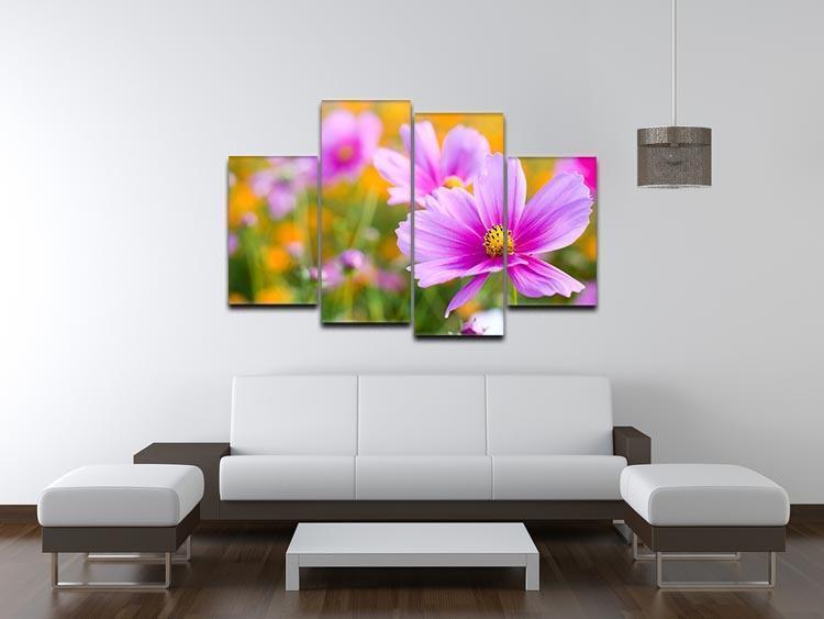 Pink cosmos in the flower fields 4 Split Panel Canvas  - Canvas Art Rocks - 3
