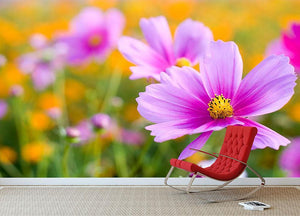 Pink cosmos in the flower fields Wall Mural Wallpaper - Canvas Art Rocks - 2