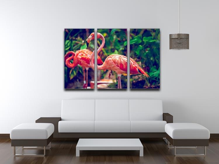 Pink flamingo close-up in Singapore zoo 3 Split Panel Canvas Print - Canvas Art Rocks - 3