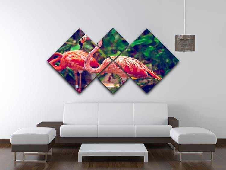 Pink flamingo close-up in Singapore zoo 4 Square Multi Panel Canvas - Canvas Art Rocks - 3