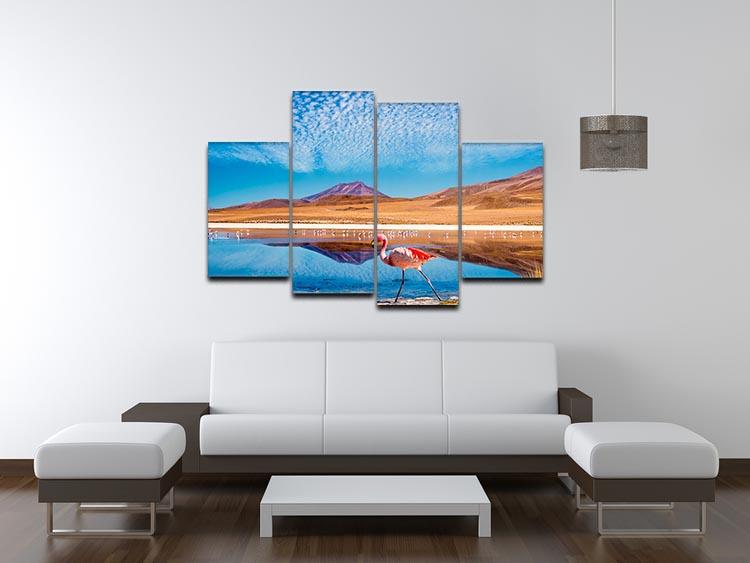Pink flamingo walking through scene 4 Split Panel Canvas - Canvas Art Rocks - 3