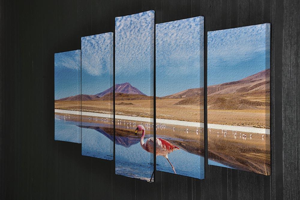 Pink flamingo walking through scene 5 Split Panel Canvas - Canvas Art Rocks - 2