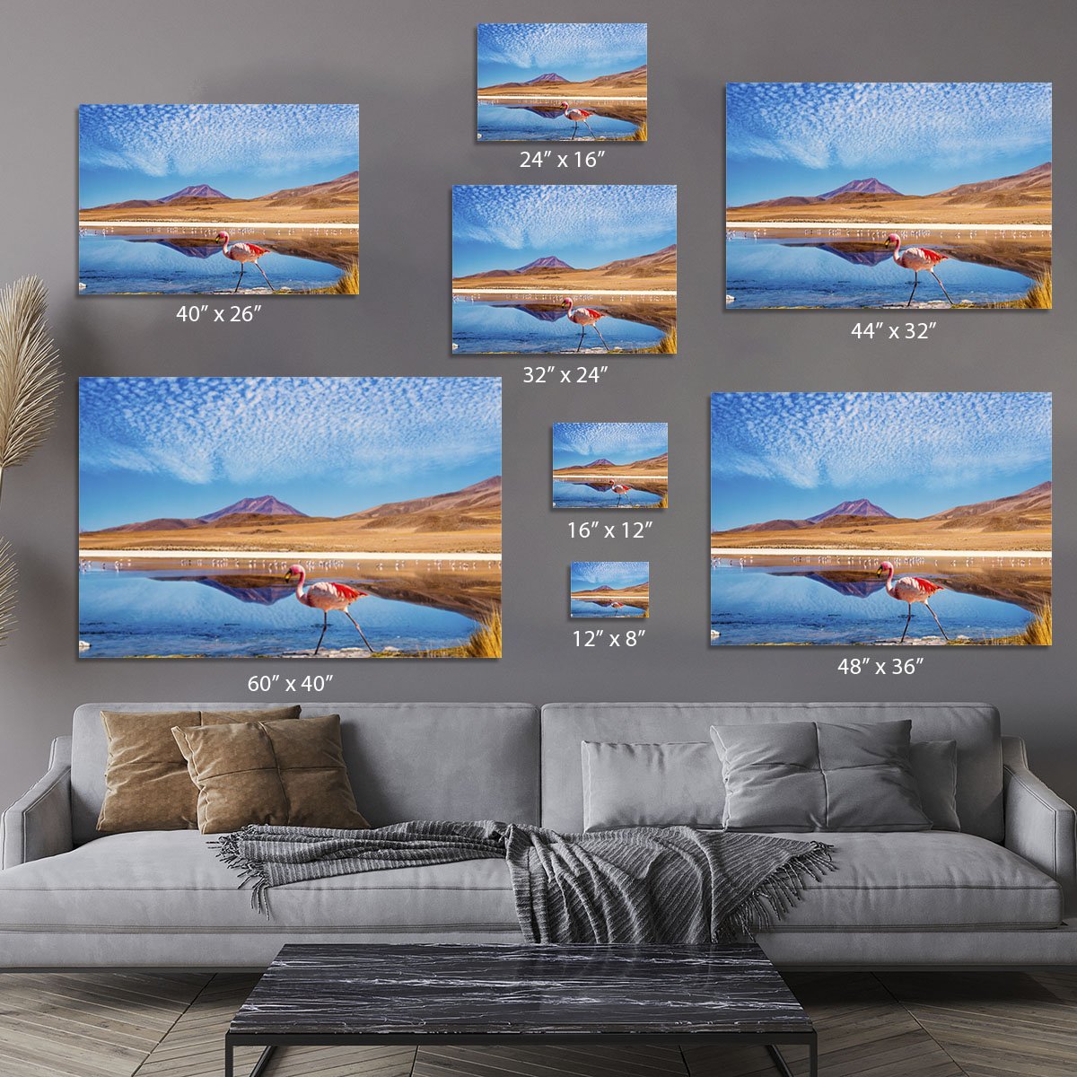 Pink flamingo walking through scene Canvas Print or Poster