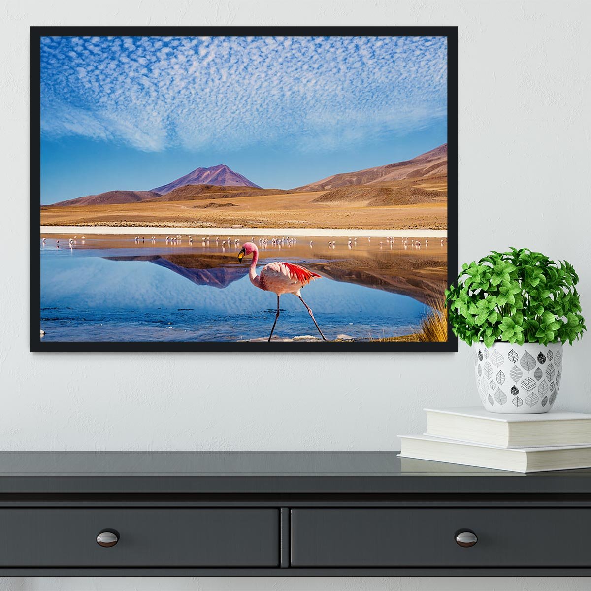 Pink flamingo walking through scene Framed Print - Canvas Art Rocks - 2