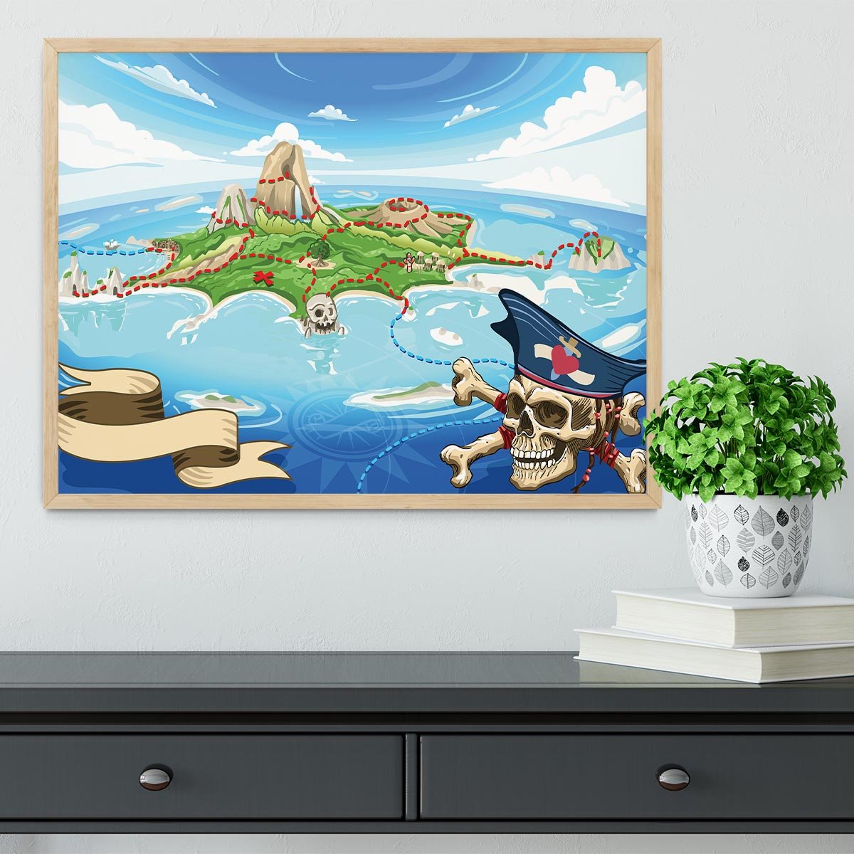 Pirate Cove Island Treasure Map Framed Print - Canvas Art Rocks - 4