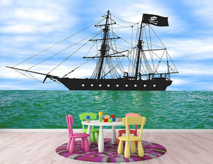 Pirate ship at anchor Wall Mural Wallpaper - Canvas Art Rocks - 2