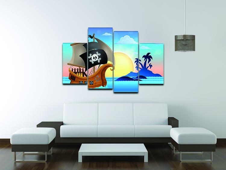 Pirate ship near small island 4 4 Split Panel Canvas - Canvas Art Rocks - 3
