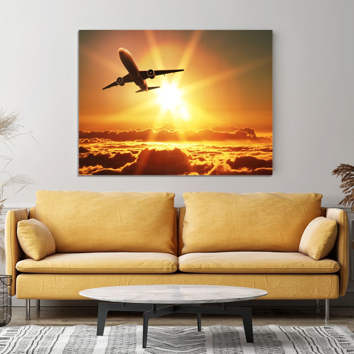 Plane takes off at sunrise Canvas Print or Poster
