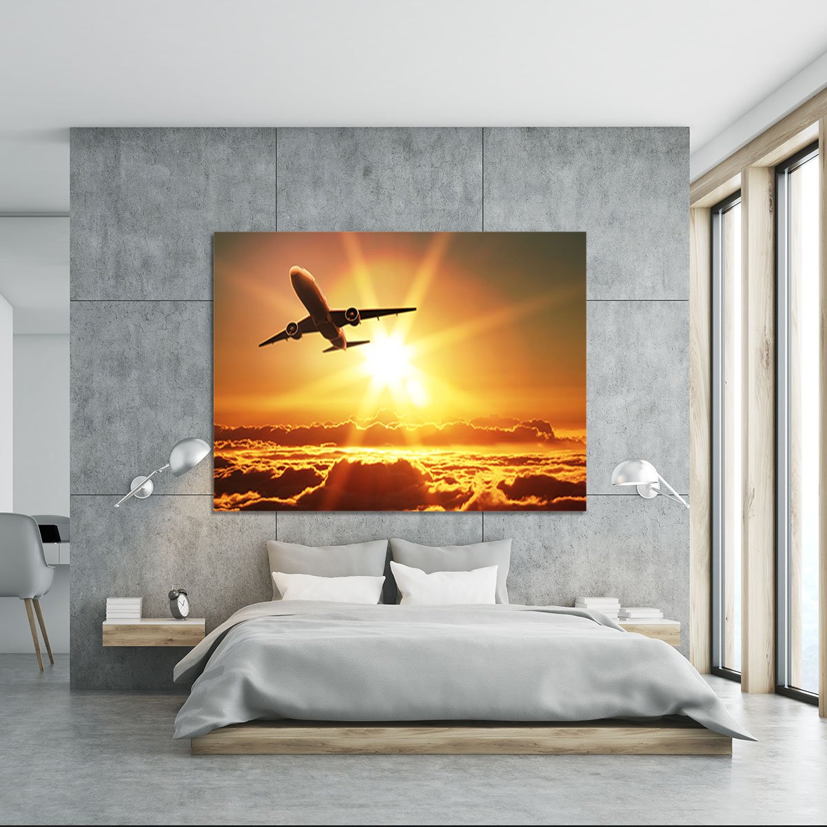 Plane takes off at sunrise Canvas Print or Poster