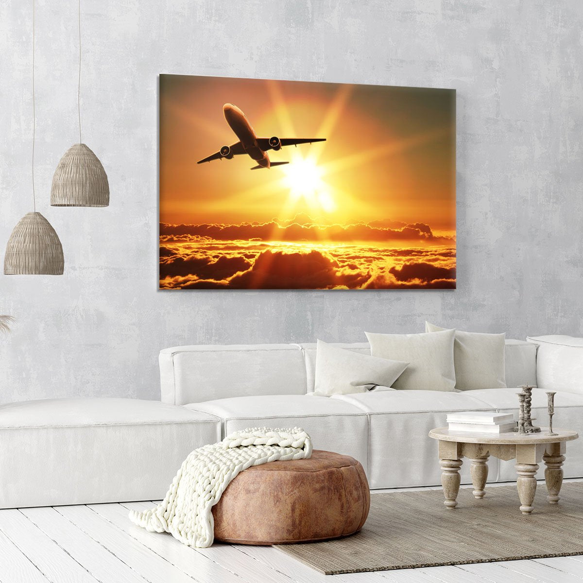 Plane takes off at sunrise Canvas Print or Poster