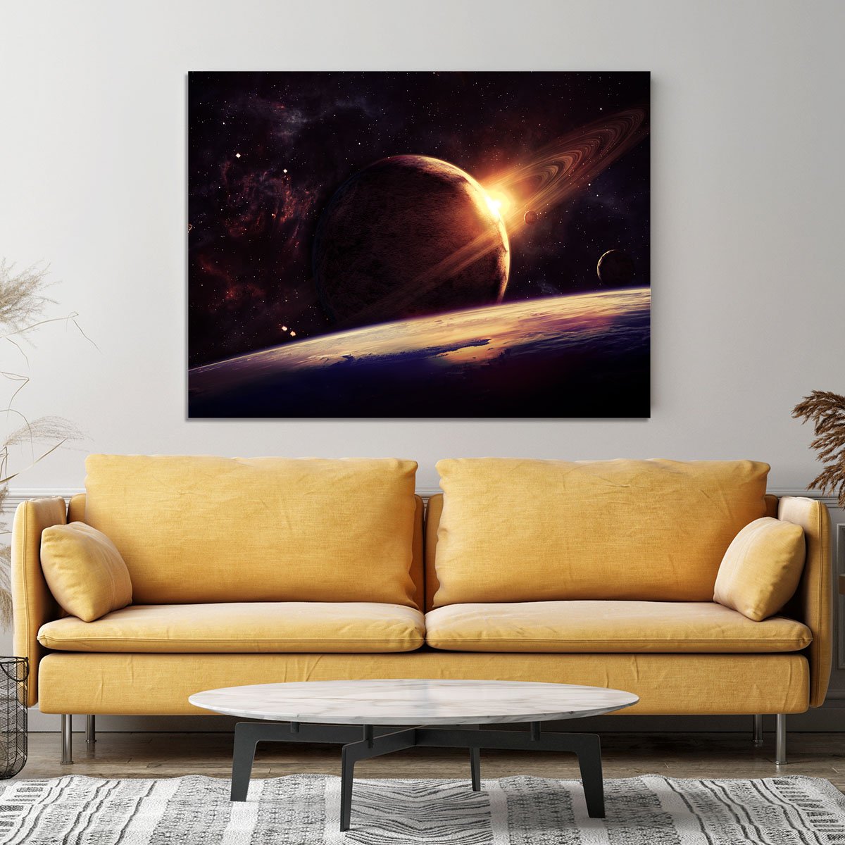 Planets over the nebulae in space Canvas Print or Poster