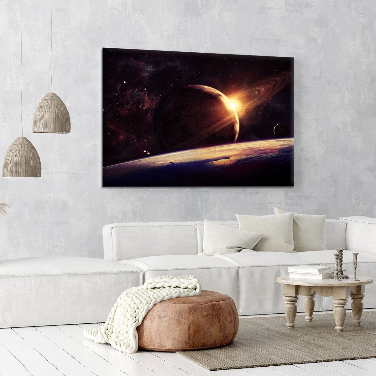 Planets over the nebulae in space Canvas Print or Poster