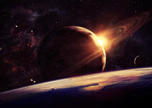 Planets over the nebulae in space Wall Mural Wallpaper - Canvas Art Rocks - 1