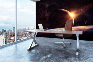 Planets over the nebulae in space Wall Mural Wallpaper - Canvas Art Rocks - 3
