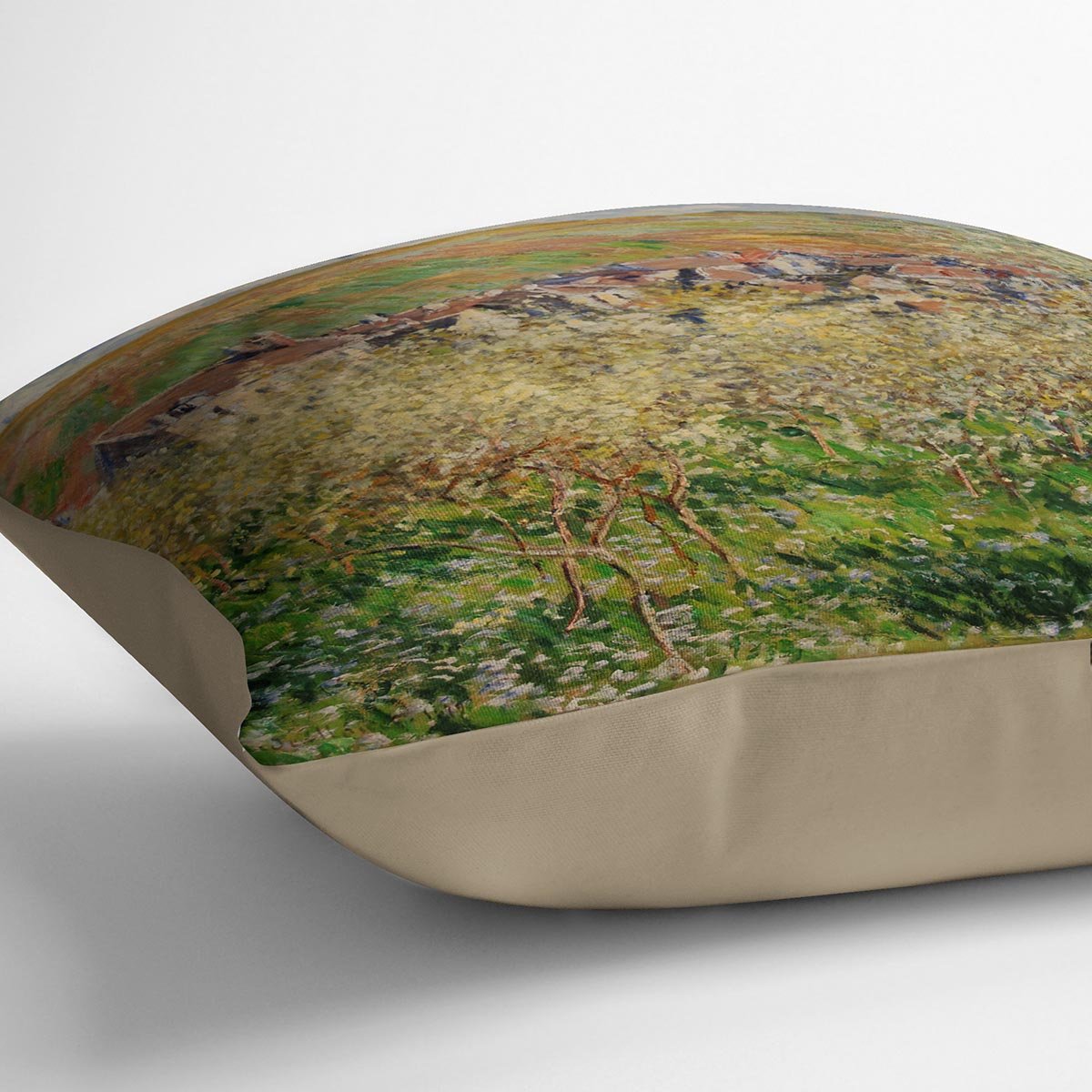 Plum trees in blossom by Monet Throw Pillow