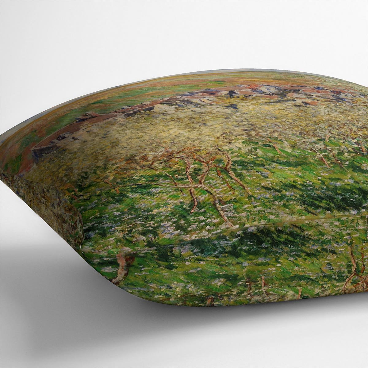 Plum trees in blossom by Monet Throw Pillow