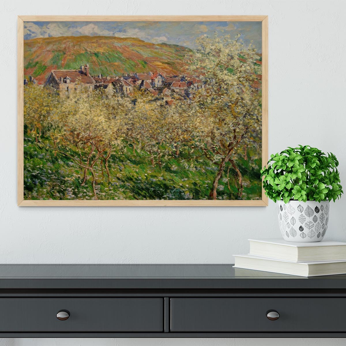 Plum trees in blossom by Monet Framed Print - Canvas Art Rocks - 4