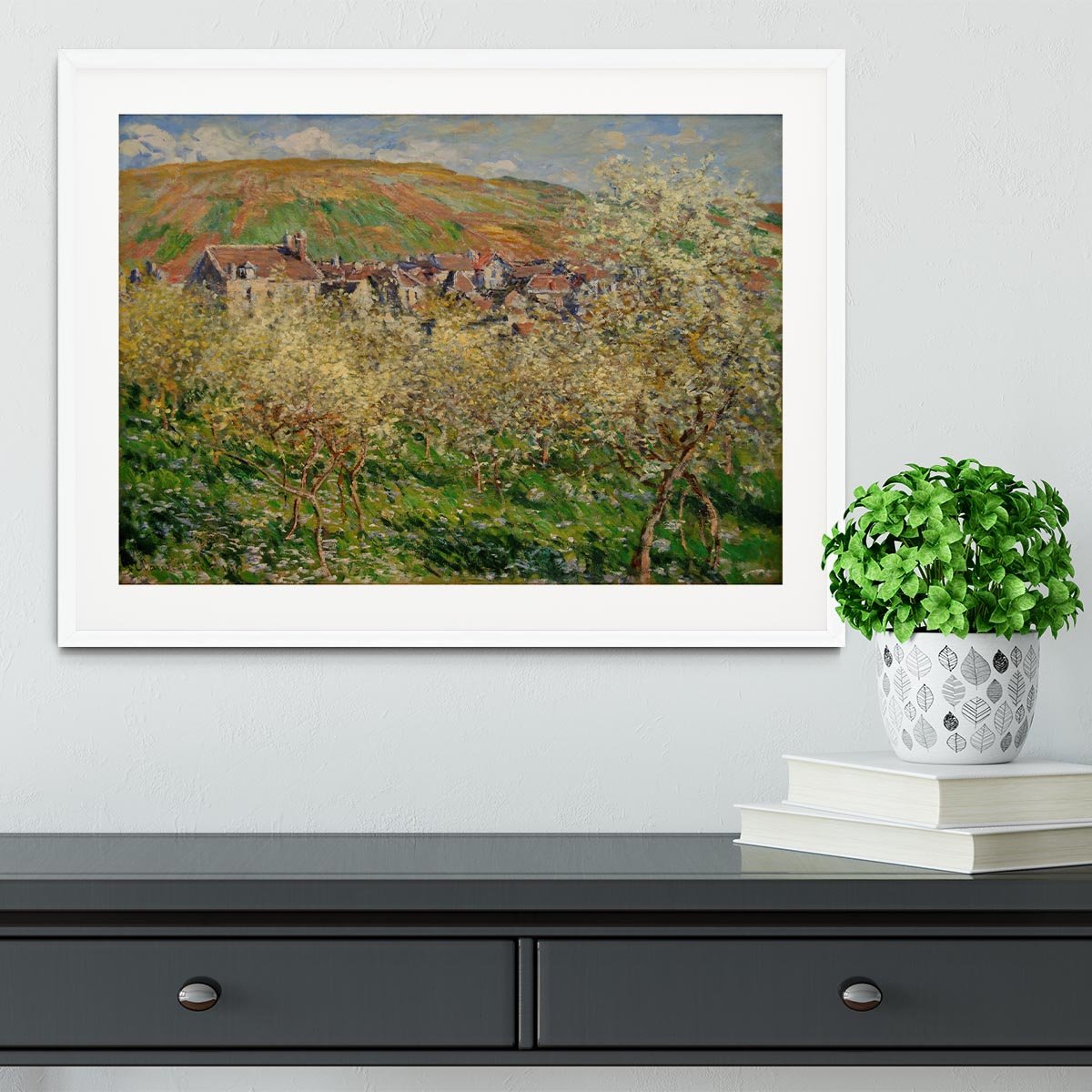 Plum trees in blossom by Monet Framed Print - Canvas Art Rocks - 5
