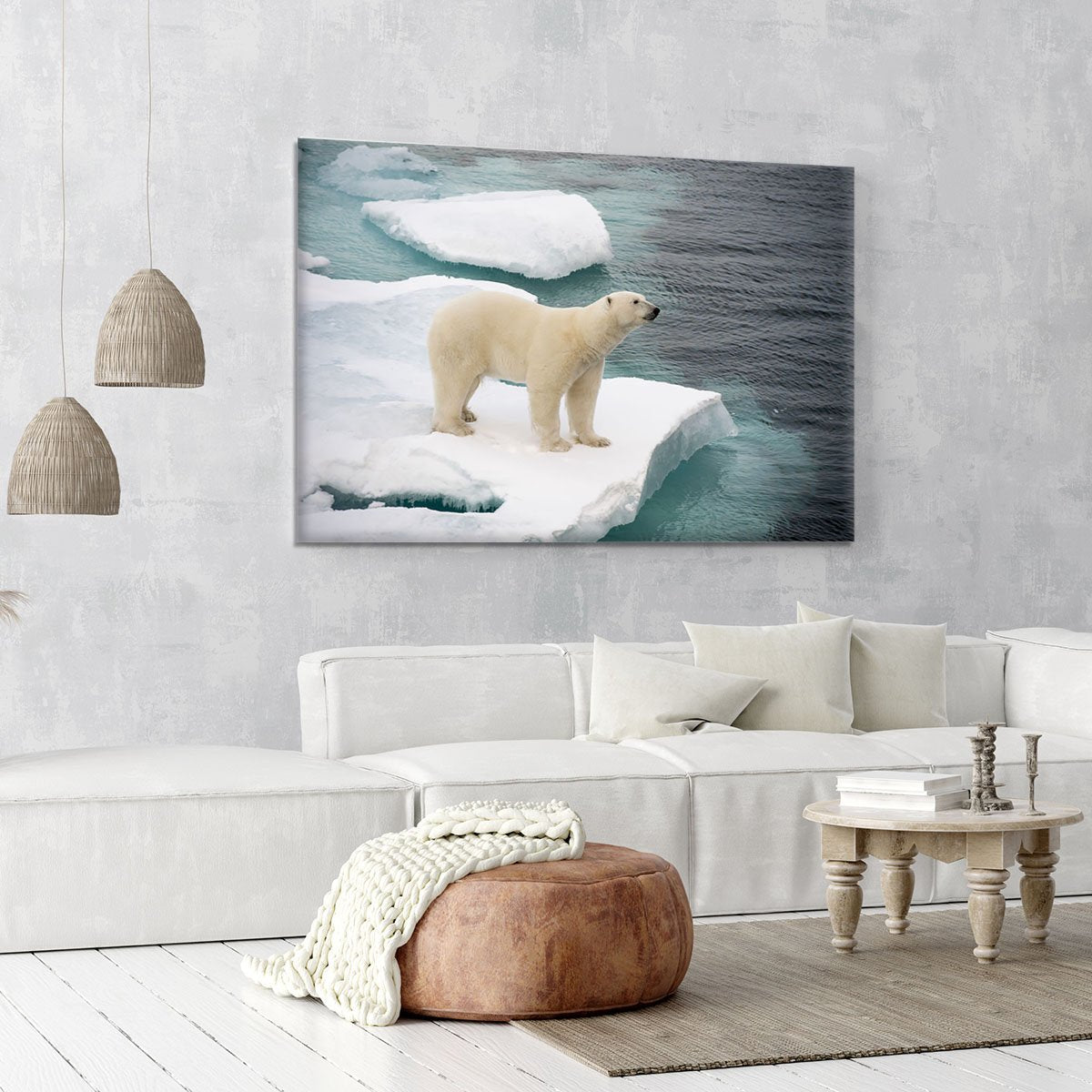 Polar bear walking on sea ice Canvas Print or Poster