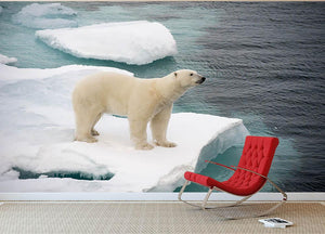 Polar bear walking on sea ice Wall Mural Wallpaper - Canvas Art Rocks - 2