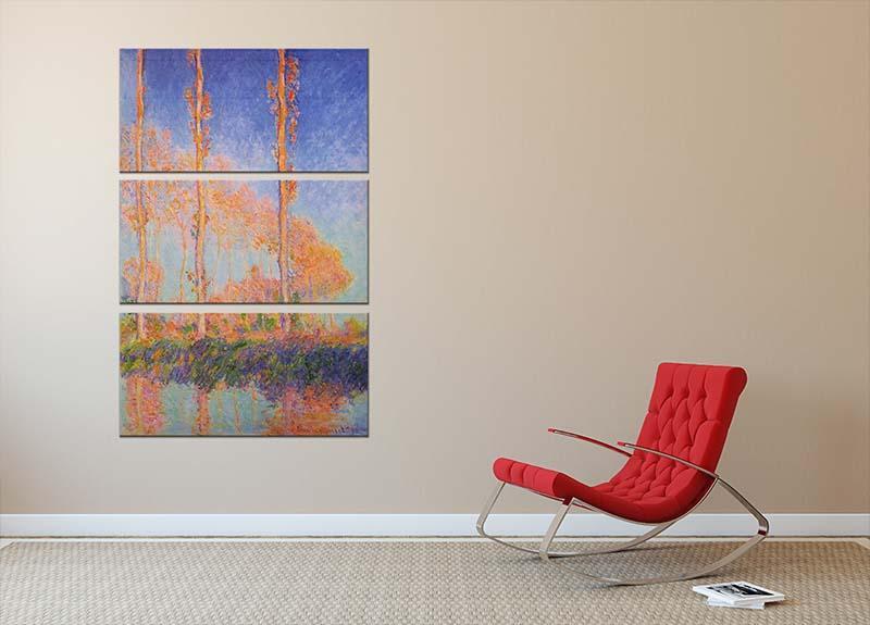 Poplars at Philadelphia by Monet 3 Split Panel Canvas Print - Canvas Art Rocks - 2